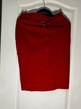 Ms Bling Red Pencil Skirt Belted Waist Size L